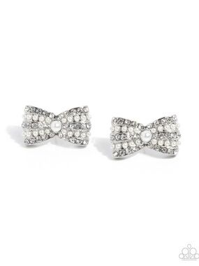paparazzi Silver Pearl Bow Stud Earrings